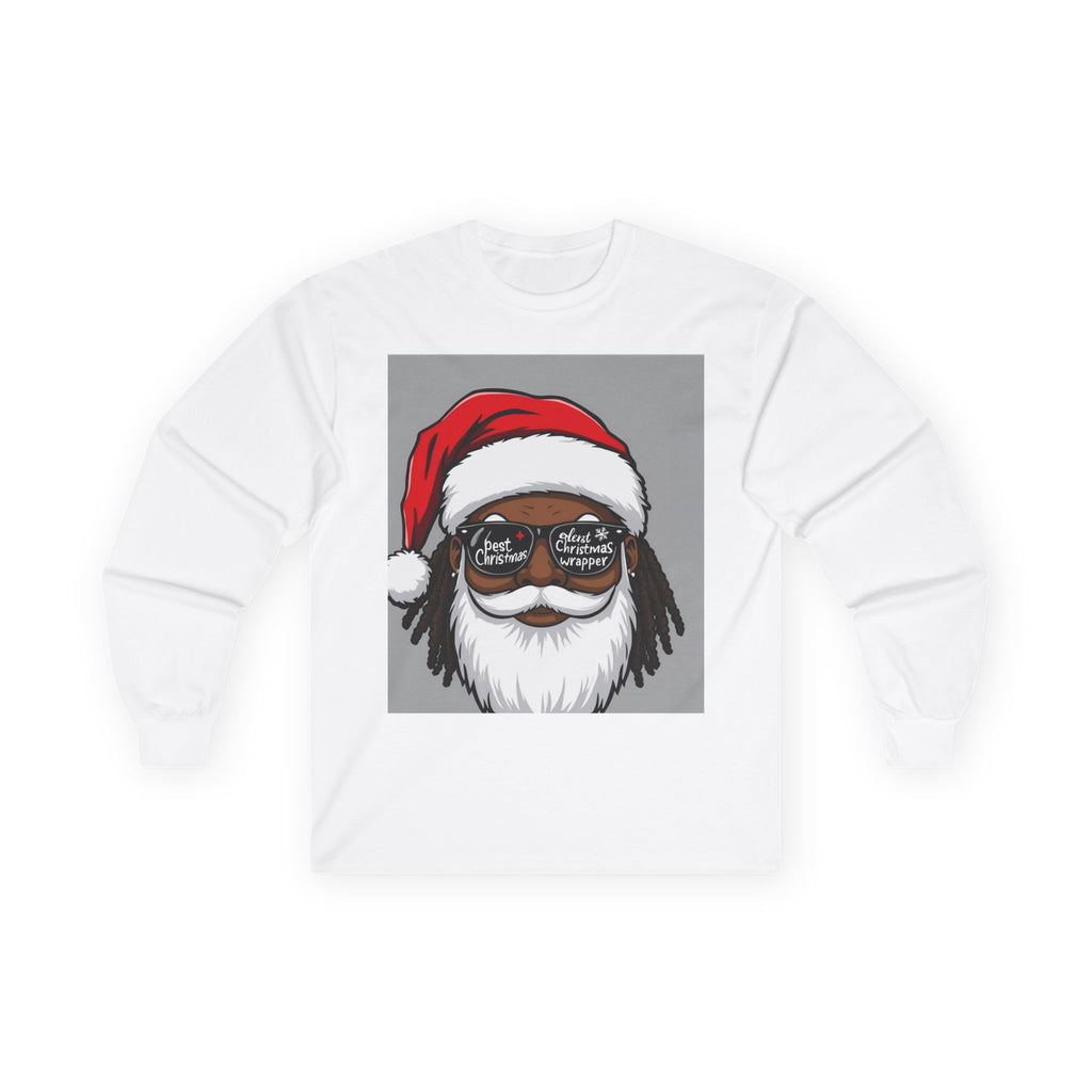Black Santa Christmas Long Sleeve Tee — 'Ho! Ho! Ho!' Holiday Graphic Shirt