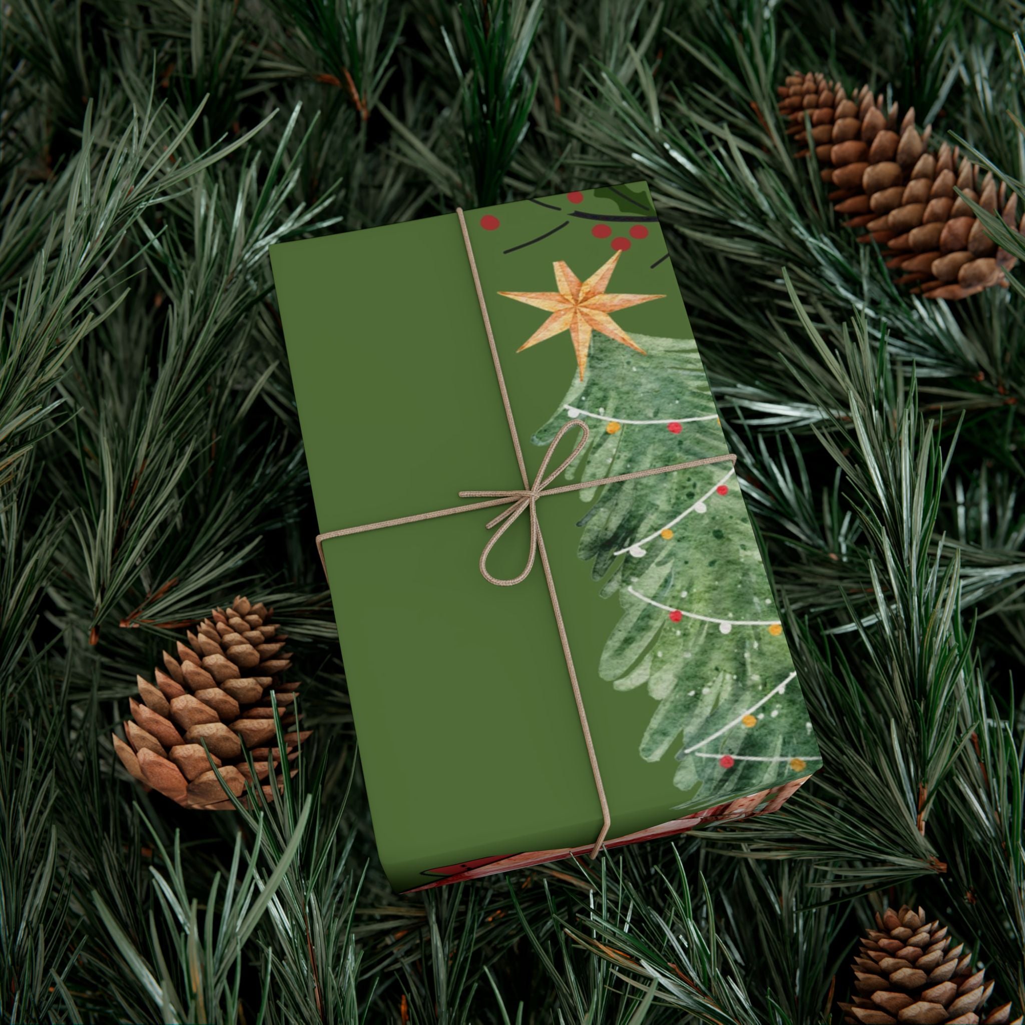 Christmas Vintage Truck Gift Wrap Paper — Green Holiday Wrapping with Tree & Presents