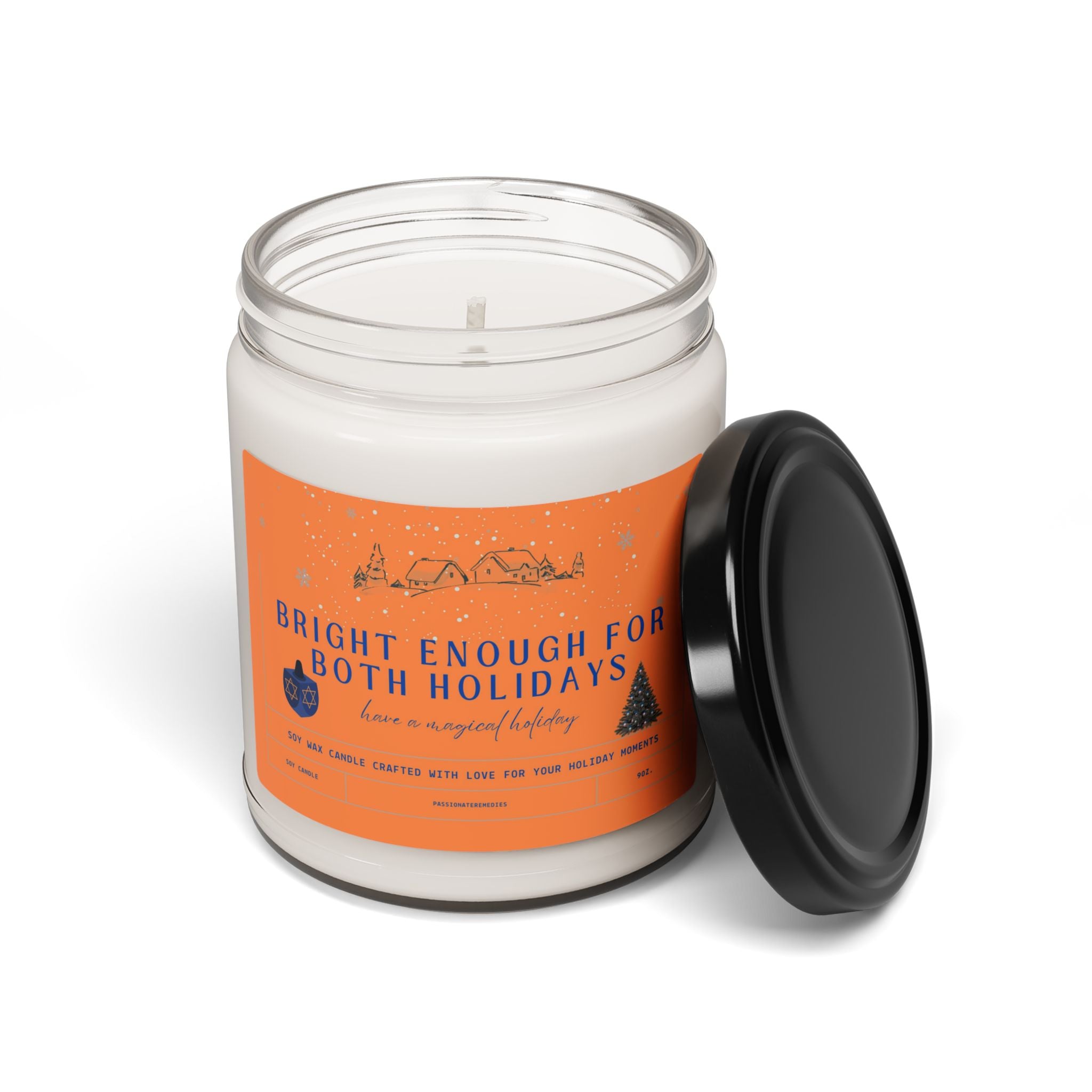 Scented Soy Candle — “Bright Enough for Both Holidays” Holiday Spice Jar (9oz)