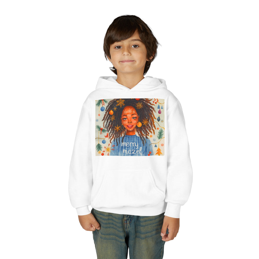 Youth Hoodie — 'Merry Hazel' Cute Holiday Girl Illustration Sweatshirt