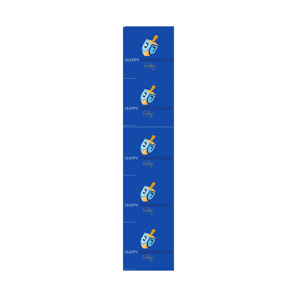Hanukkah Dreidel Gift Wrap Paper – Blue Holiday Wrapping Sheets with “Happy Hanukkah” Design