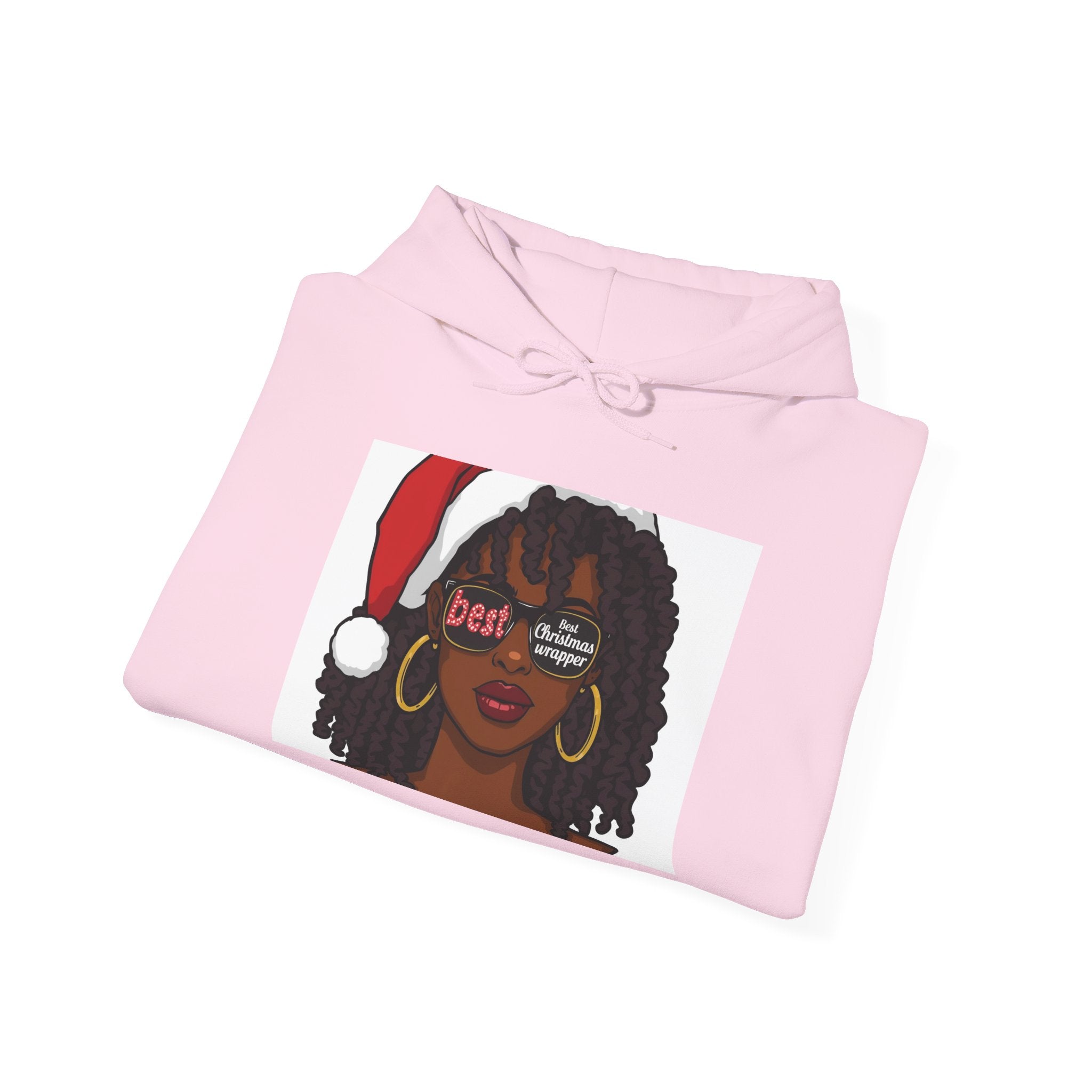 Christmas Wrapper Hoodie — Cute Black Girl Santa Illustration Holiday Sweatshirt