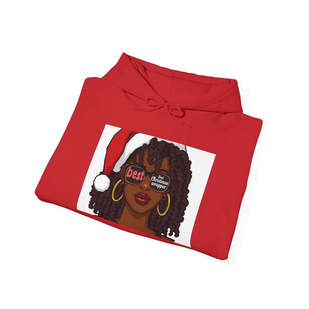 Christmas Wrapper Hoodie — Cute Black Girl Santa Illustration Holiday Sweatshirt