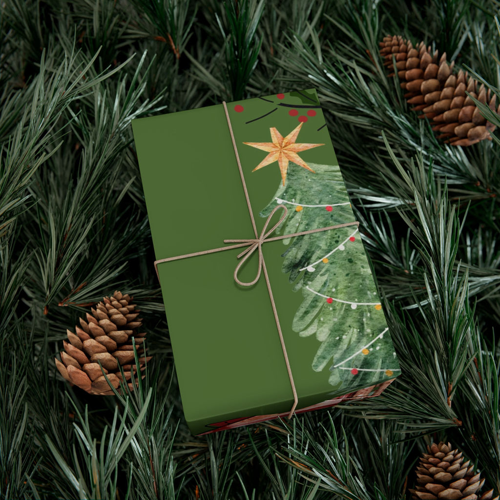 Christmas Vintage Truck Gift Wrap Paper — Green Holiday Wrapping with Tree & Presents