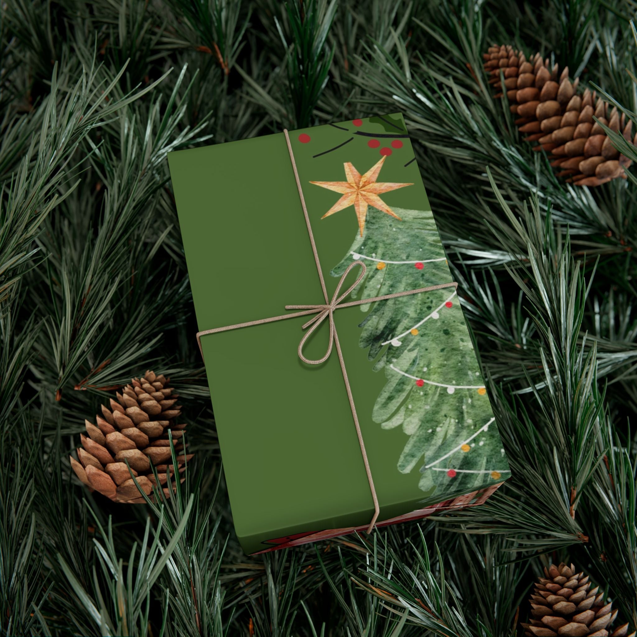 Christmas Vintage Truck Gift Wrap Paper — Green Holiday Wrapping with Tree & Presents