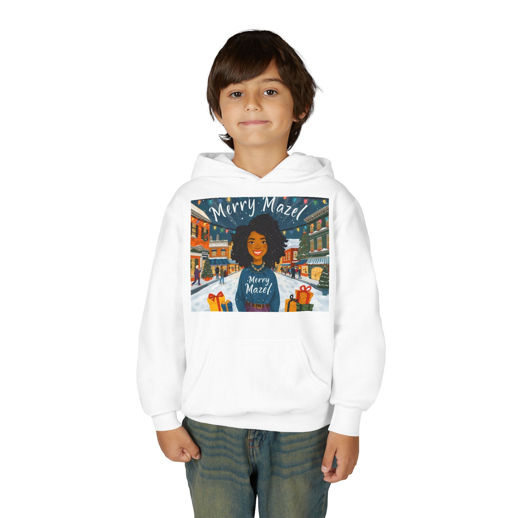 Youth Hoodie — "Merry Mazel" Holiday Sweatshirt for Kids