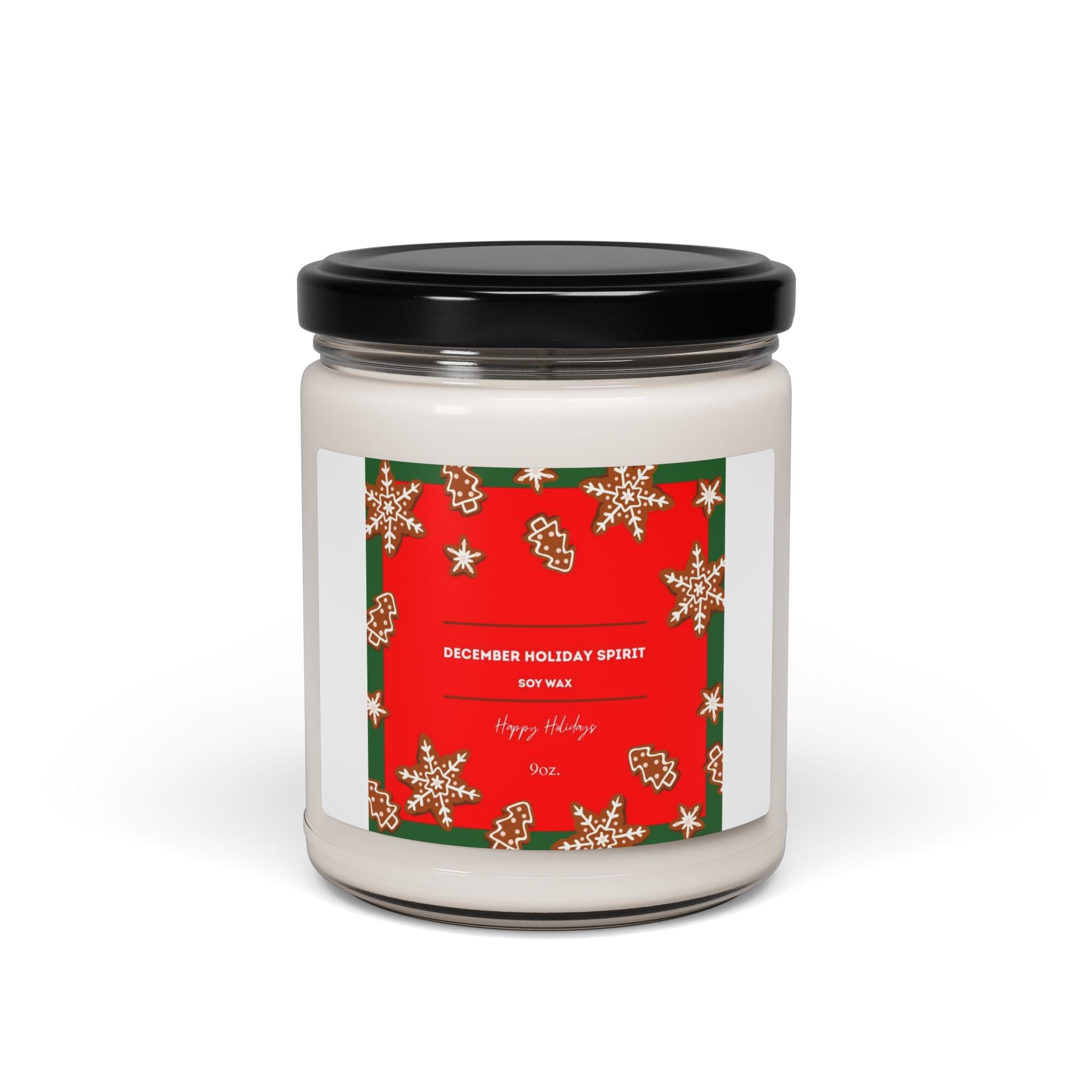 Holiday Spice Scented Soy Candle — 9oz "December Holiday Spirit" Jar