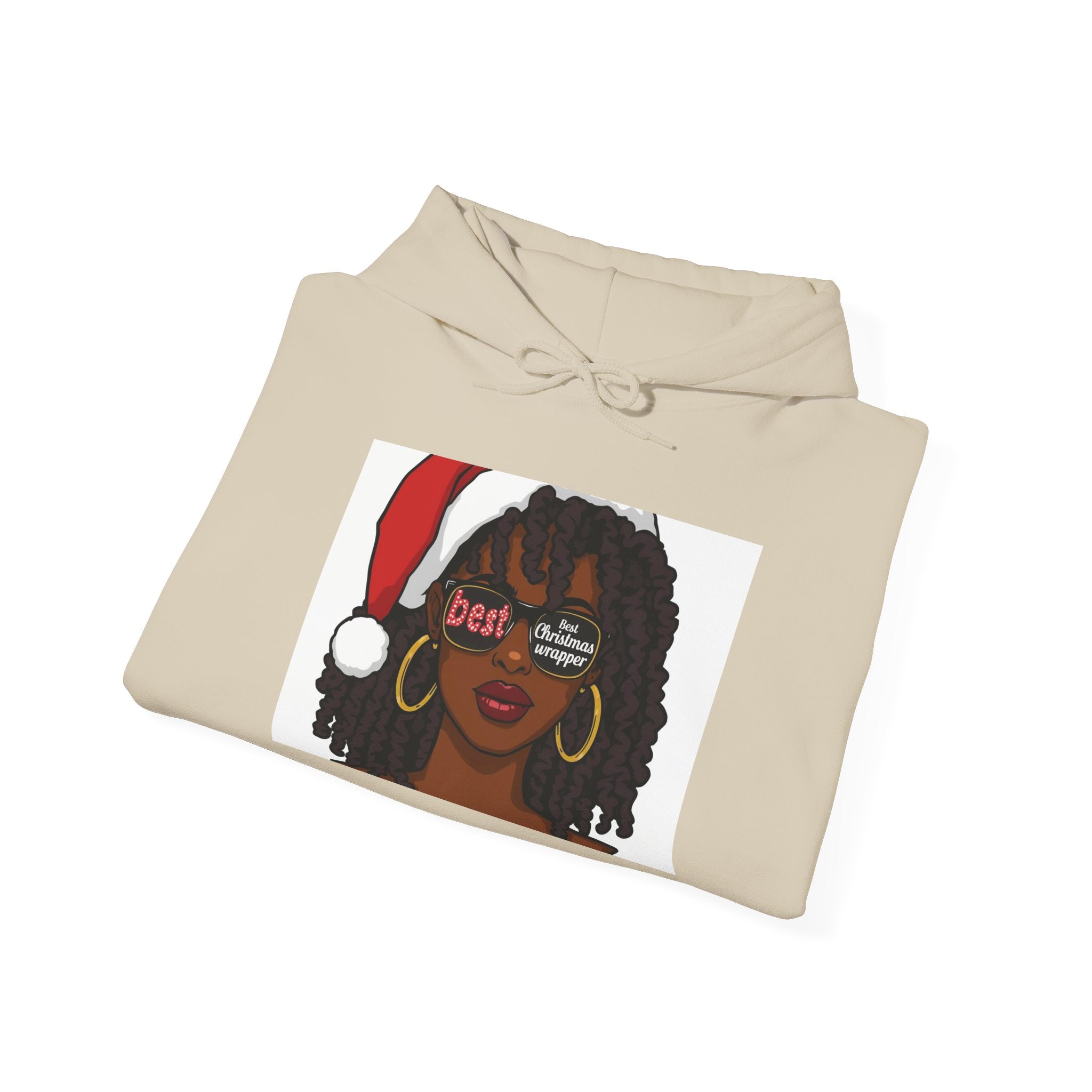 Christmas Wrapper Hoodie — Cute Black Girl Santa Illustration Holiday Sweatshirt
