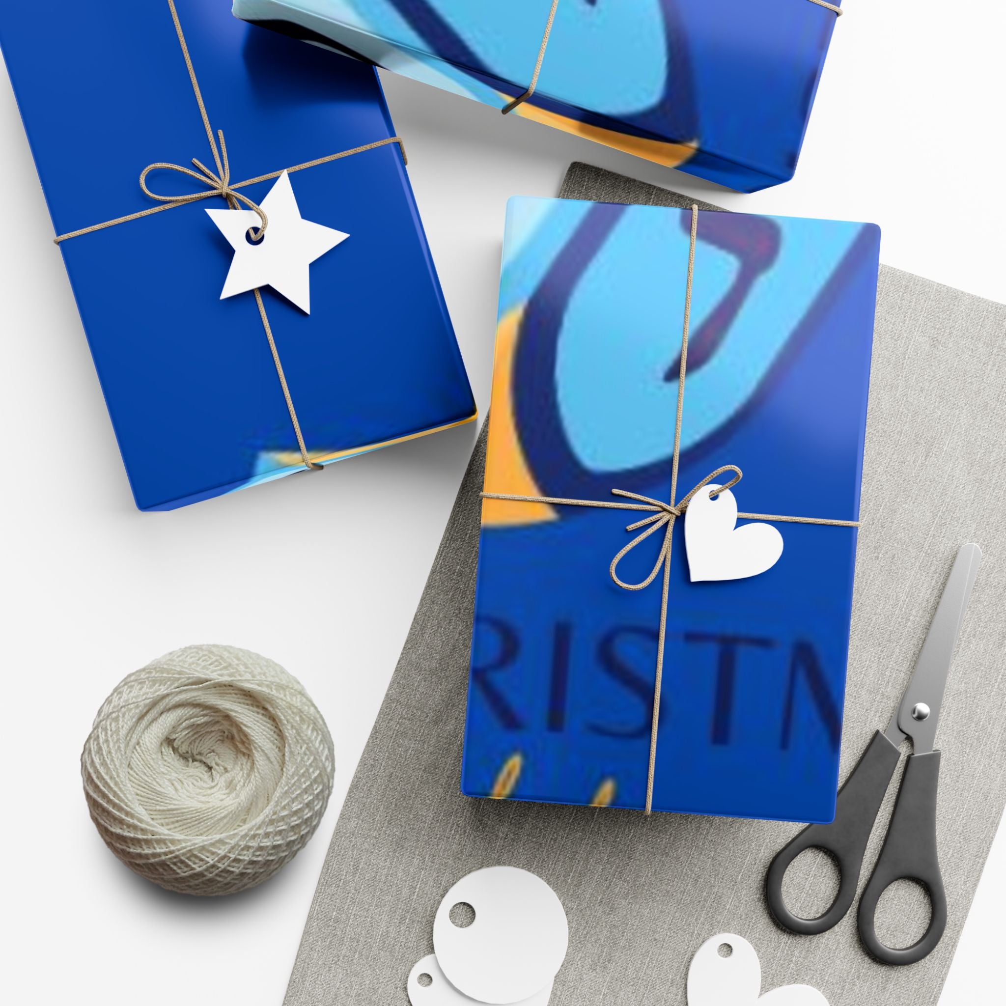 Hanukkah Dreidel Gift Wrap Paper – Blue Holiday Wrapping Sheets with “Happy Hanukkah” Design