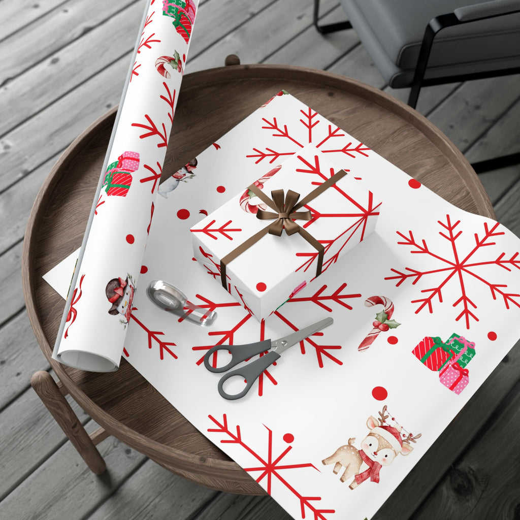 Holiday Snowflake Gift Wrap Paper Roll — Red & White Christmas Wrapping