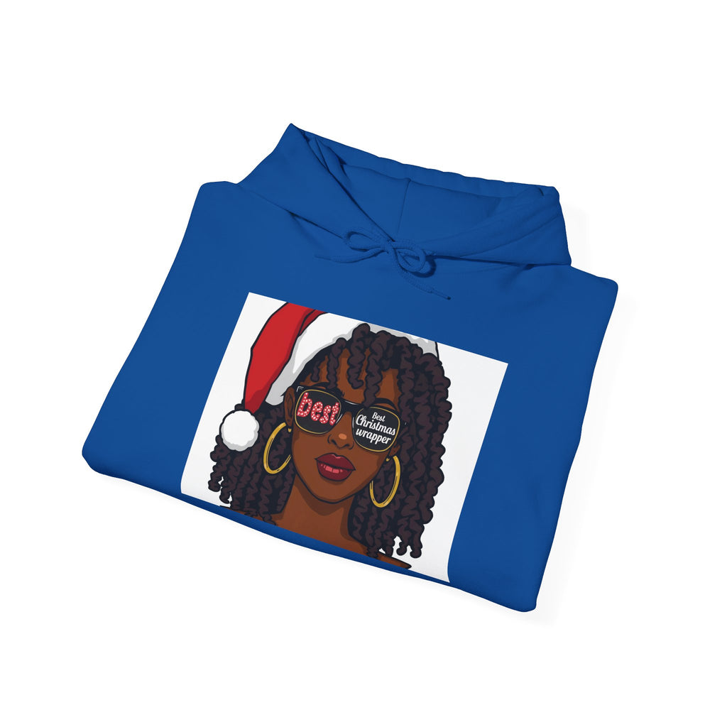 Christmas Wrapper Hoodie — Cute Black Girl Santa Illustration Holiday Sweatshirt