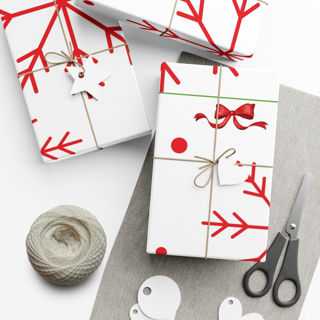 Holiday Snowflake Gift Wrap Paper Roll — Red & White Christmas Wrapping