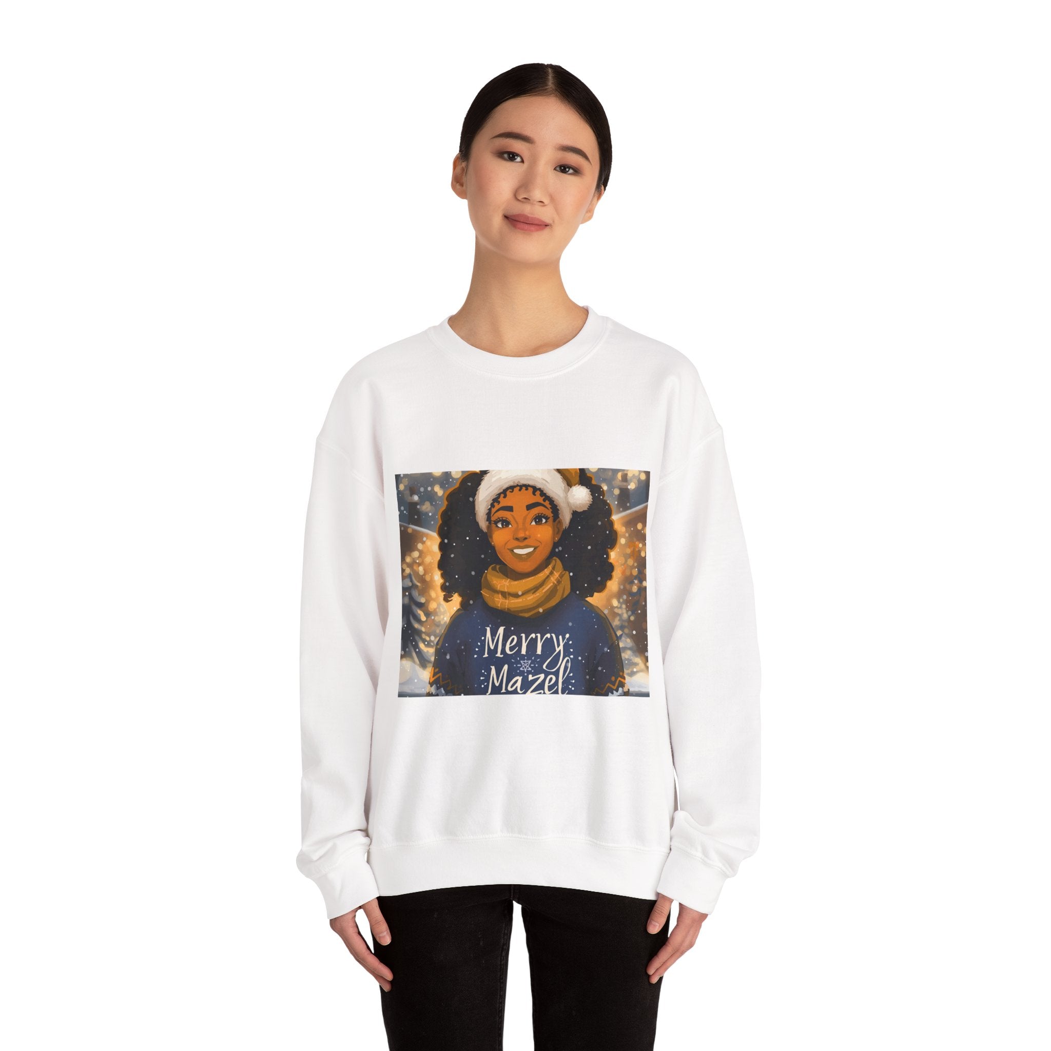 Crewneck Sweatshirt — "Merry Mazel" Festive Winter Girl Holiday Sweatshirt