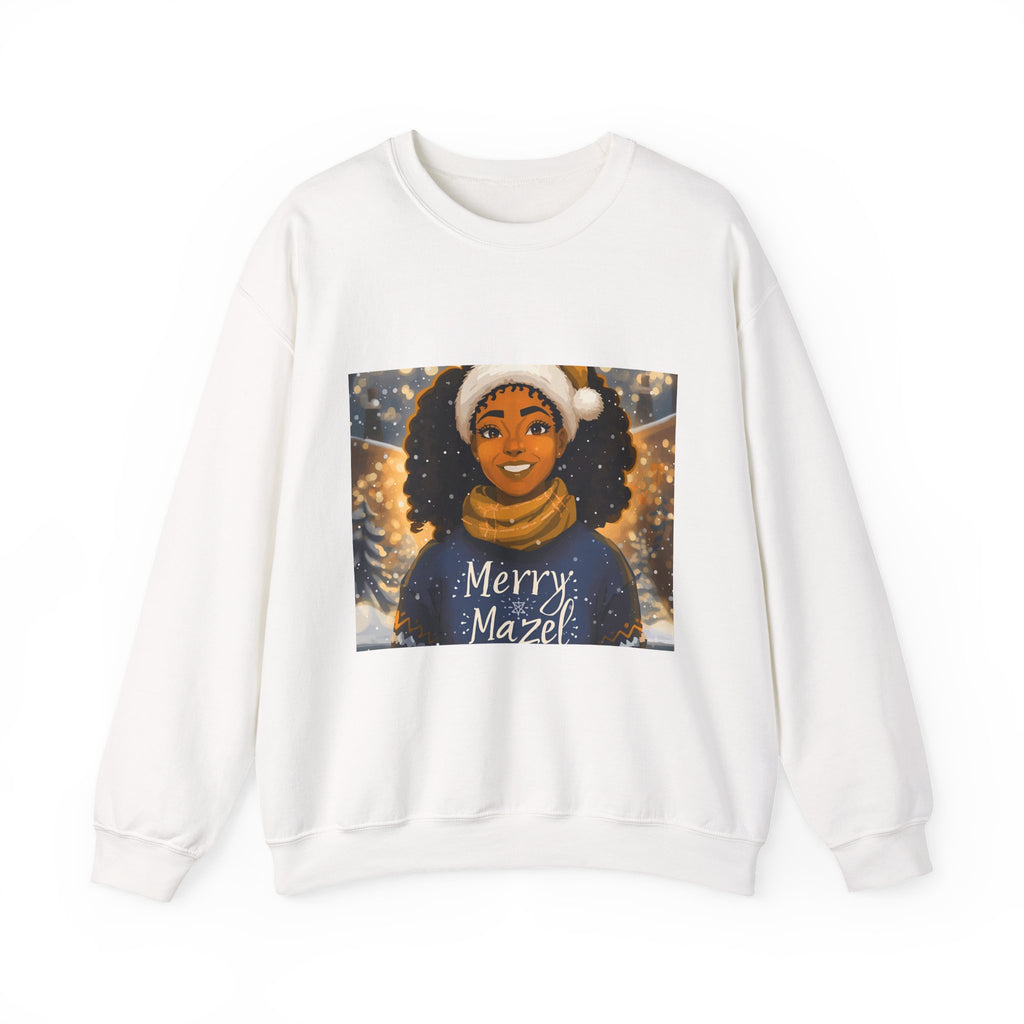 Crewneck Sweatshirt — "Merry Mazel" Festive Winter Girl Holiday Sweatshirt