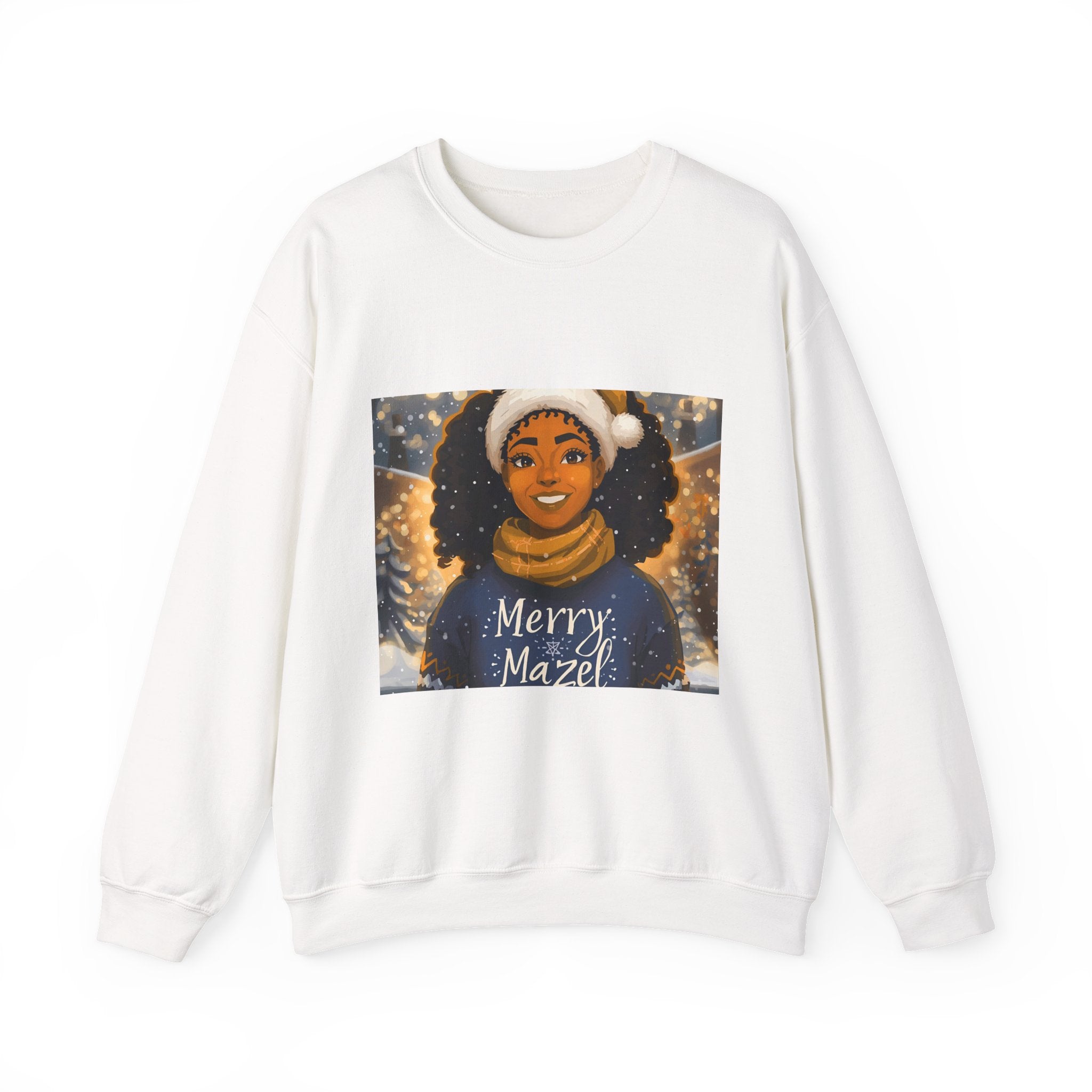 Crewneck Sweatshirt — "Merry Mazel" Festive Winter Girl Holiday Sweatshirt