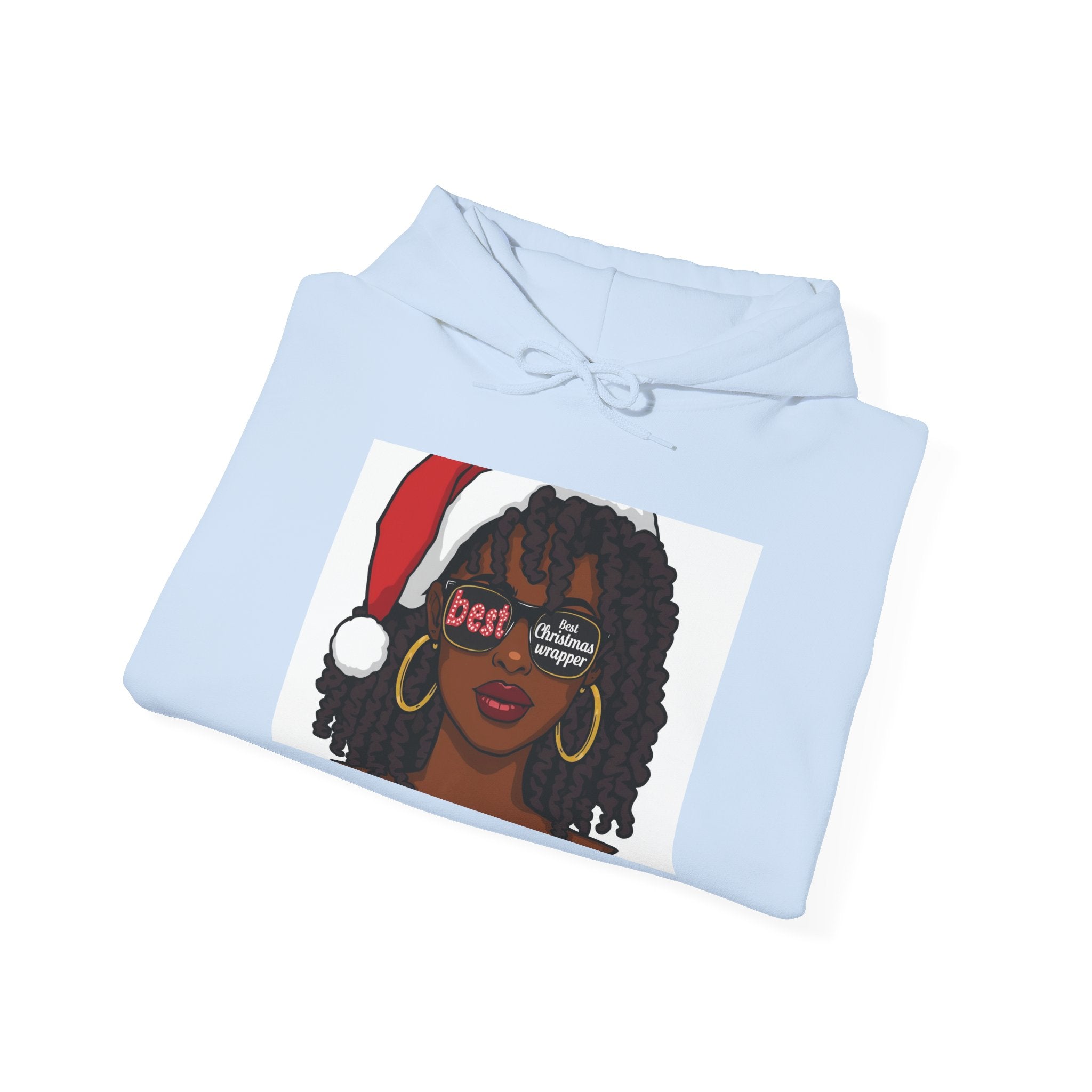 Christmas Wrapper Hoodie — Cute Black Girl Santa Illustration Holiday Sweatshirt