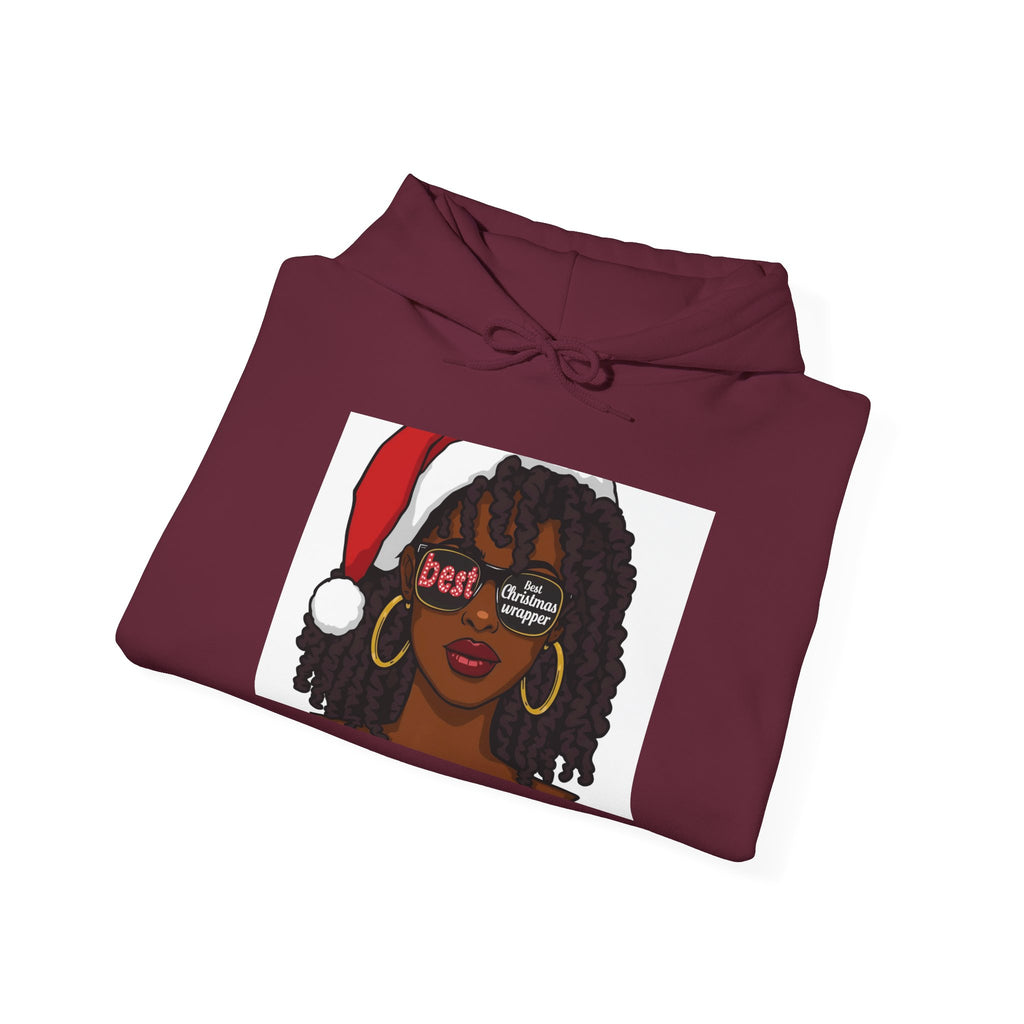 Christmas Wrapper Hoodie — Cute Black Girl Santa Illustration Holiday Sweatshirt