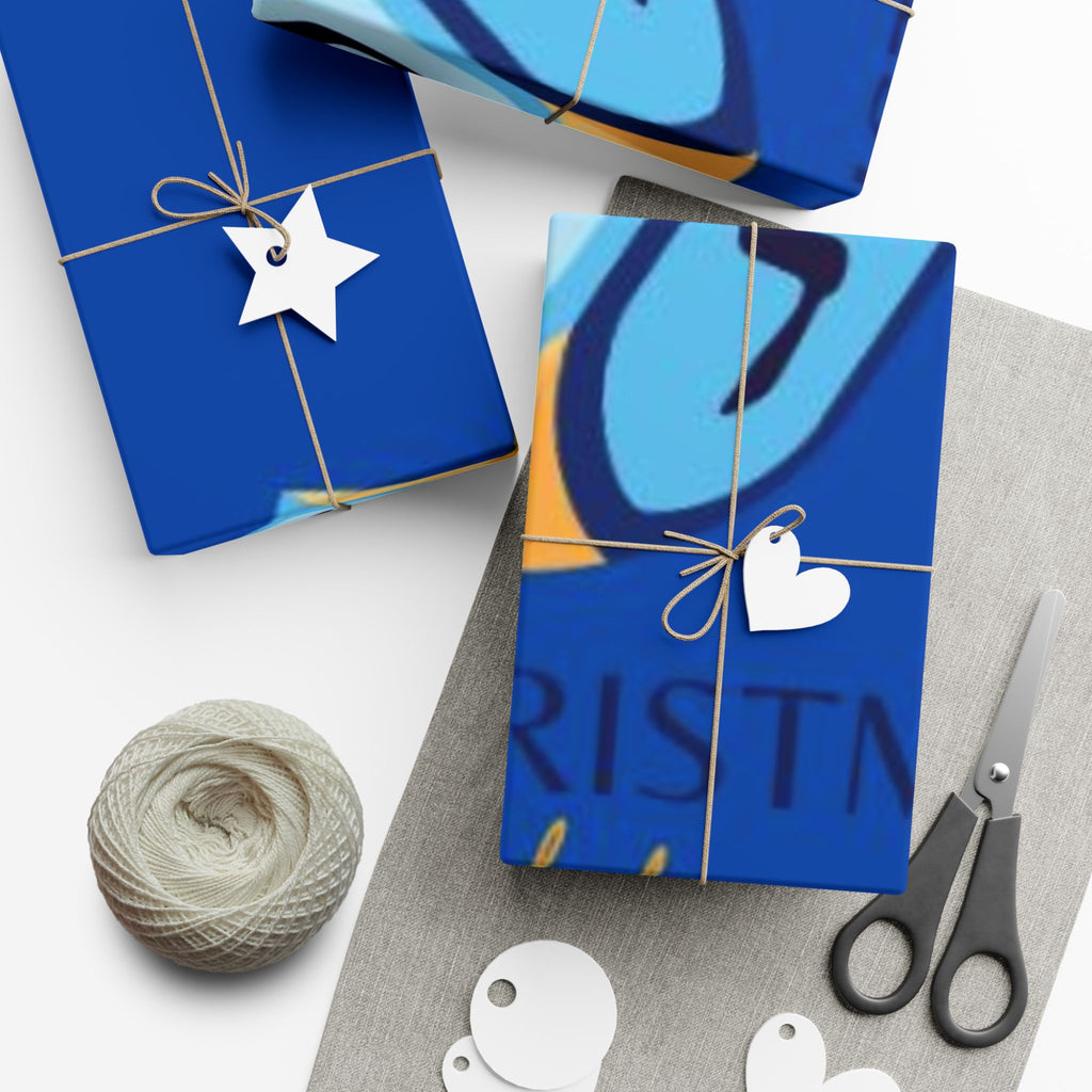 Hanukkah Dreidel Gift Wrap Paper – Blue Holiday Wrapping Sheets with “Happy Hanukkah” Design