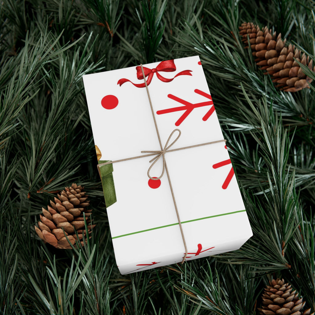 Holiday Snowflake Gift Wrap Paper Roll — Red & White Christmas Wrapping