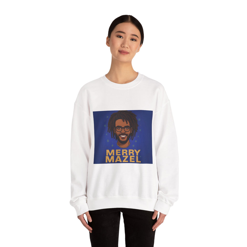 Holiday Sweatshirt — 'Merry Mazel' Festive Illustration Crewneck