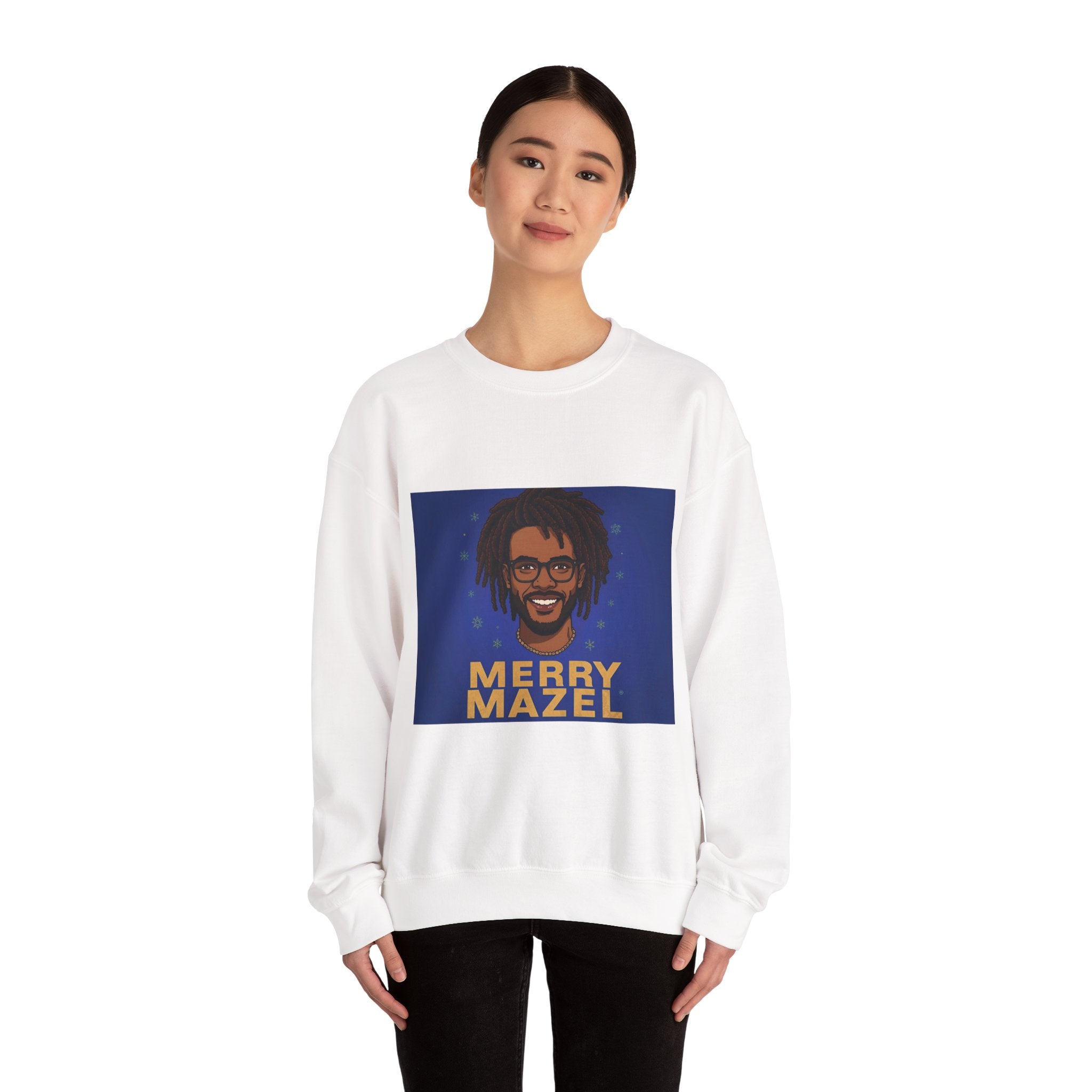 Holiday Sweatshirt — 'Merry Mazel' Festive Illustration Crewneck
