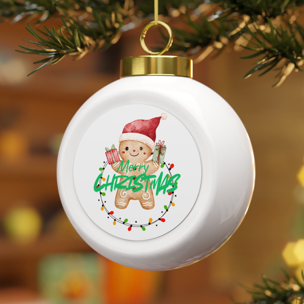 Gingerbread Merry Christmas Ball Ornament — Festive Poinsettia Holiday Decoration