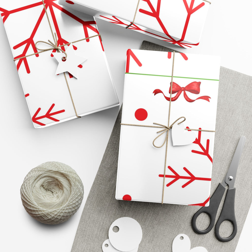 Holiday Snowflake Gift Wrap Paper Roll — Red & White Christmas Wrapping