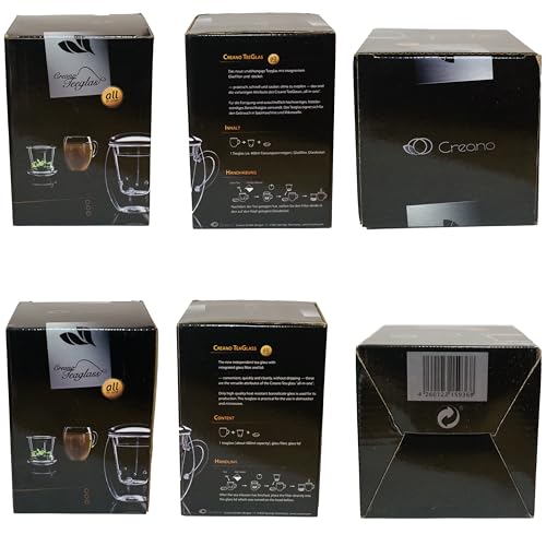 Creano Tea Glass with Infuser and Lid 400ml - Large Tea Cup - Microwave & Dishwasher Safe - Loose Leaf Tea Maker Gift Set