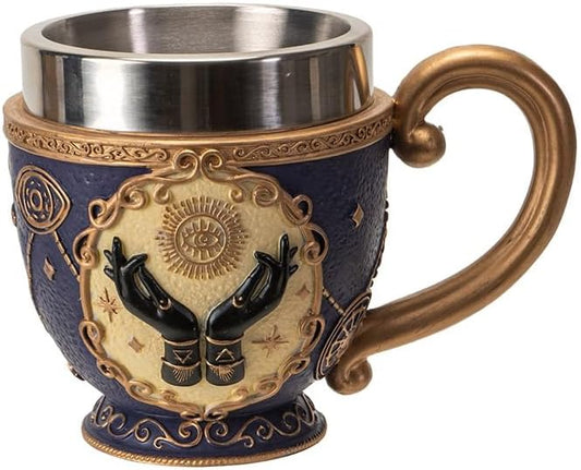 Pacific Giftware Tarot Tea Cup 8 floz Resin And Stainless Steel Mug with Mystical Symbols Ideal for Coffee Tea Drinks Gift for Tarot Spiritual And Halloween Decor
