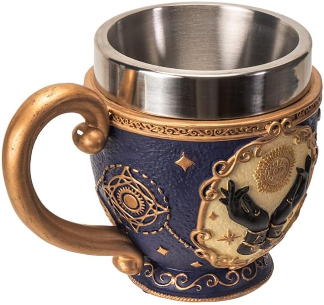 Pacific Giftware Tarot Tea Cup 8 floz Resin And Stainless Steel Mug with Mystical Symbols Ideal for Coffee Tea Drinks Gift for Tarot Spiritual And Halloween Decor