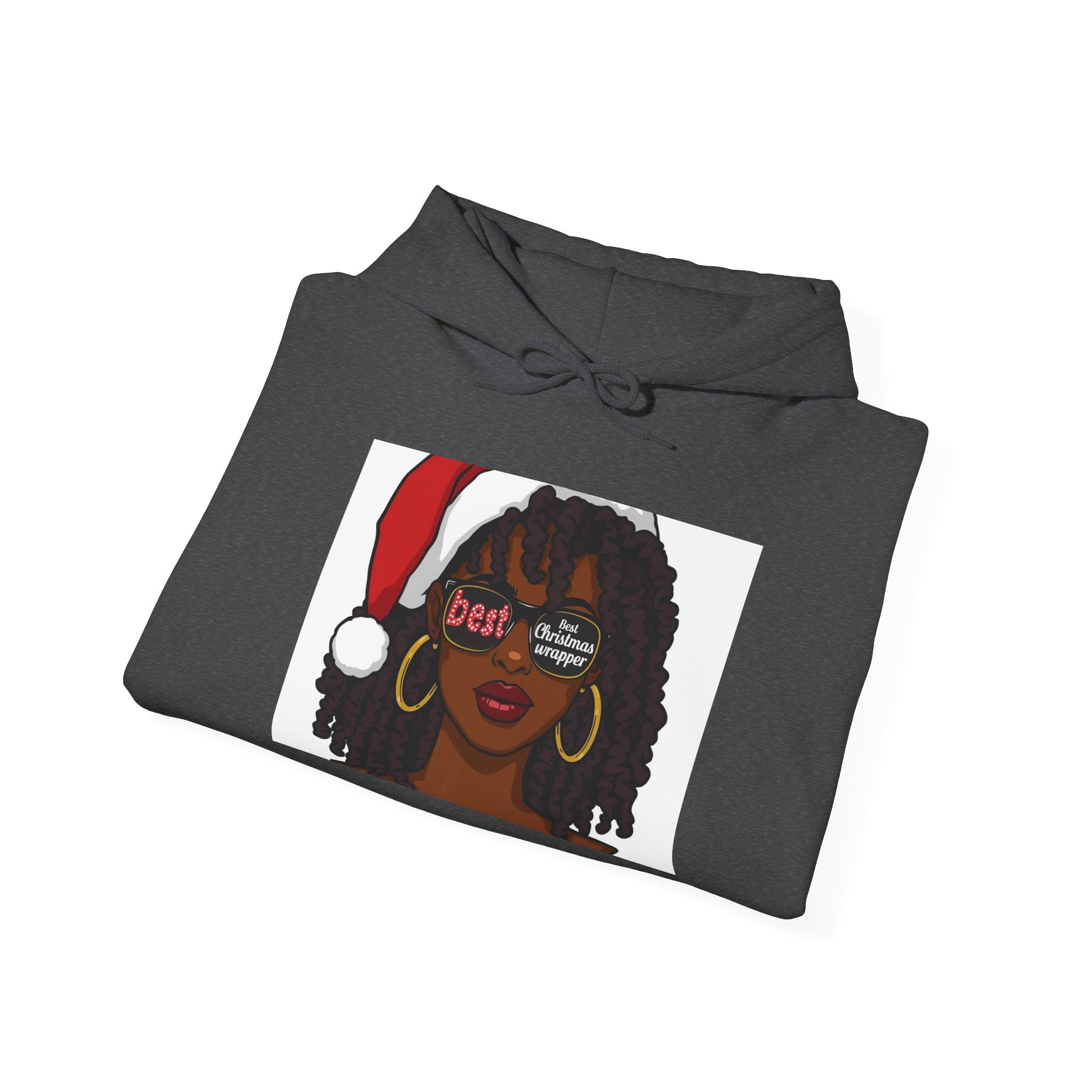 Christmas Wrapper Hoodie — Cute Black Girl Santa Illustration Holiday Sweatshirt