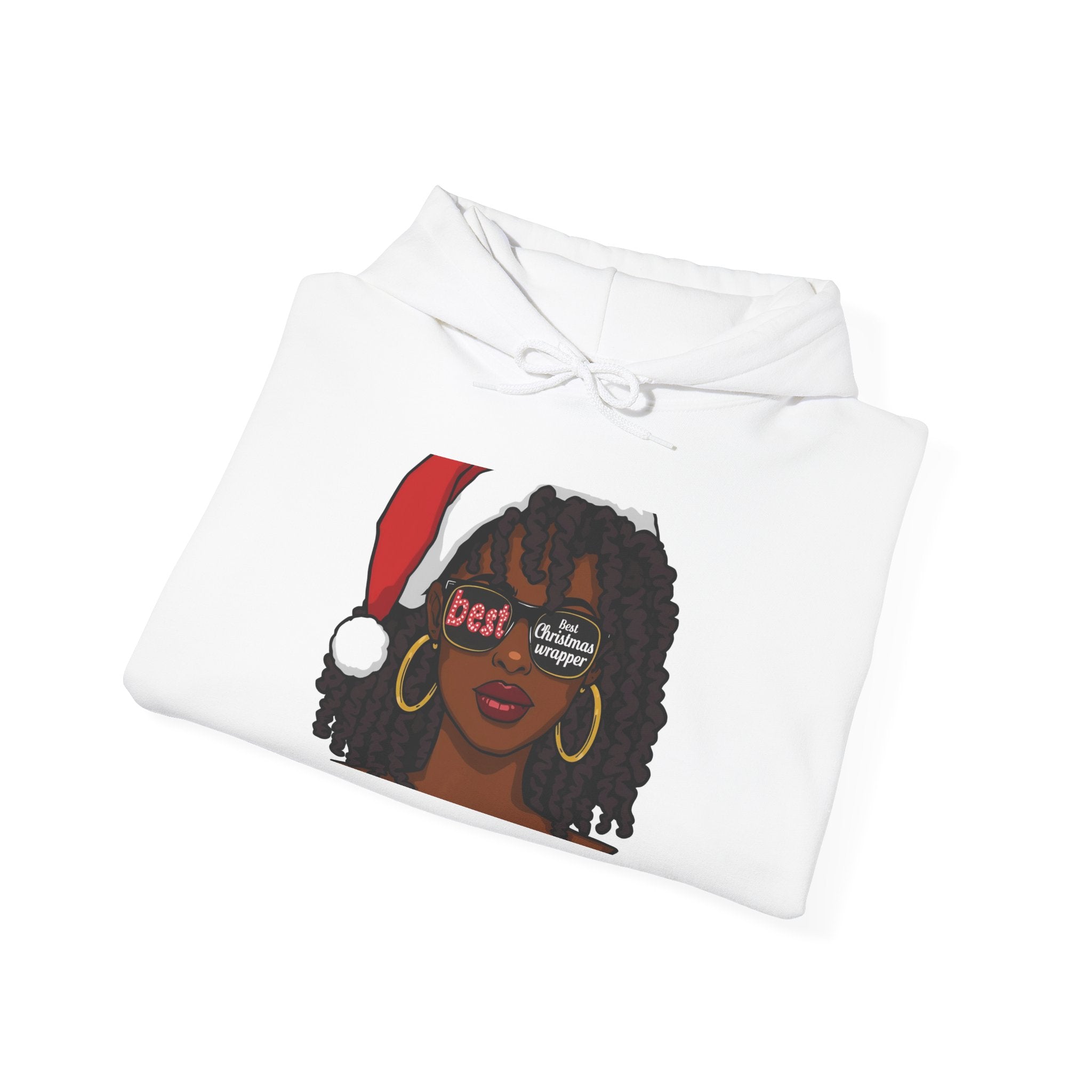 Christmas Wrapper Hoodie — Cute Black Girl Santa Illustration Holiday Sweatshirt