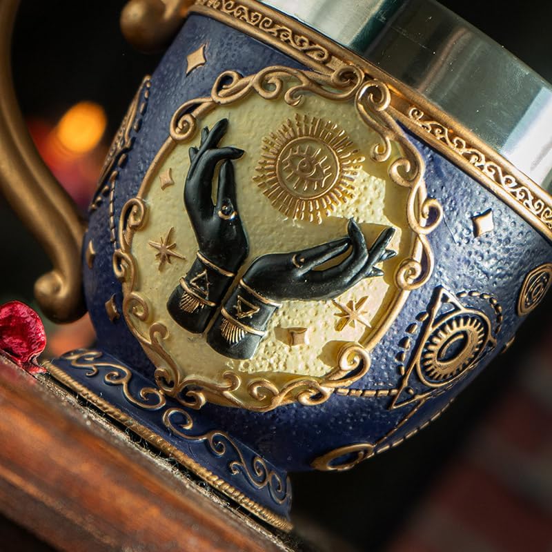 Pacific Giftware Tarot Tea Cup 8 floz Resin And Stainless Steel Mug with Mystical Symbols Ideal for Coffee Tea Drinks Gift for Tarot Spiritual And Halloween Decor