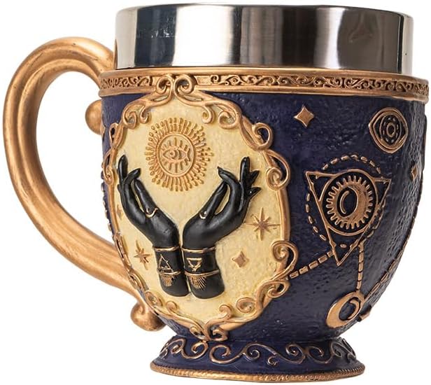 Pacific Giftware Tarot Tea Cup 8 floz Resin And Stainless Steel Mug with Mystical Symbols Ideal for Coffee Tea Drinks Gift for Tarot Spiritual And Halloween Decor
