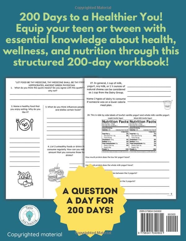 Teen Health and Wellness Workbook, Homeschool Nutrition Workbook for Teens and Tweens: A Nutrition Question a Day for 100 Days