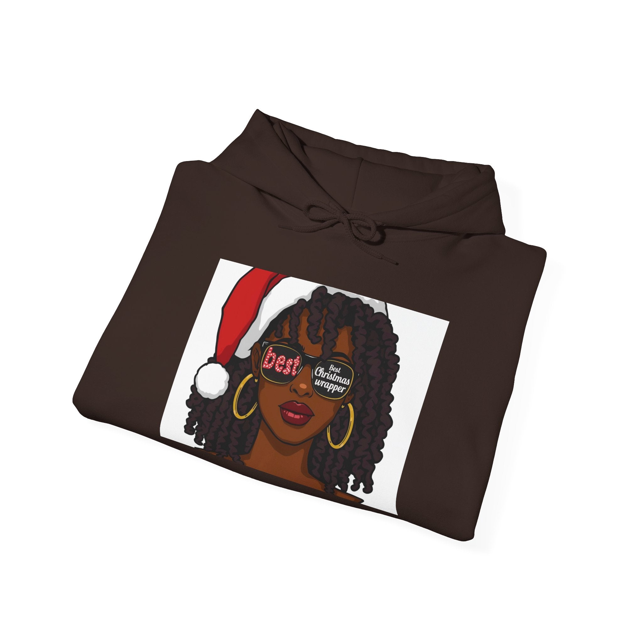 Christmas Wrapper Hoodie — Cute Black Girl Santa Illustration Holiday Sweatshirt
