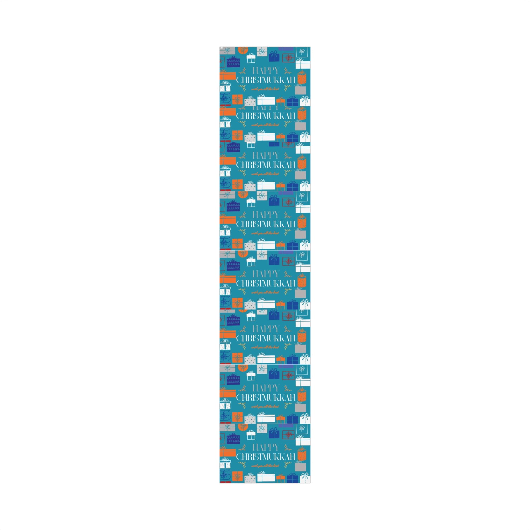 Gift Wrap Paper — Teal 'Happy' Presents Pattern Holiday Wrapping Roll