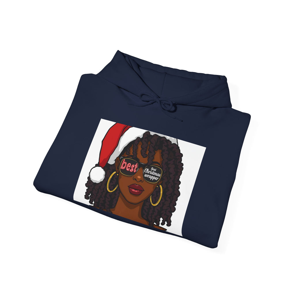 Christmas Wrapper Hoodie — Cute Black Girl Santa Illustration Holiday Sweatshirt
