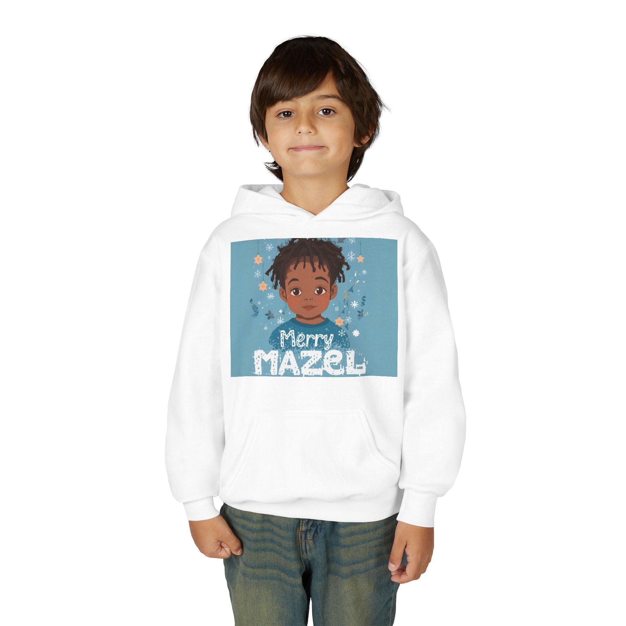 Youth Hoodie — 'Merry Mazel' Kids Hanukkah Sweatshirt with Festive Star Design