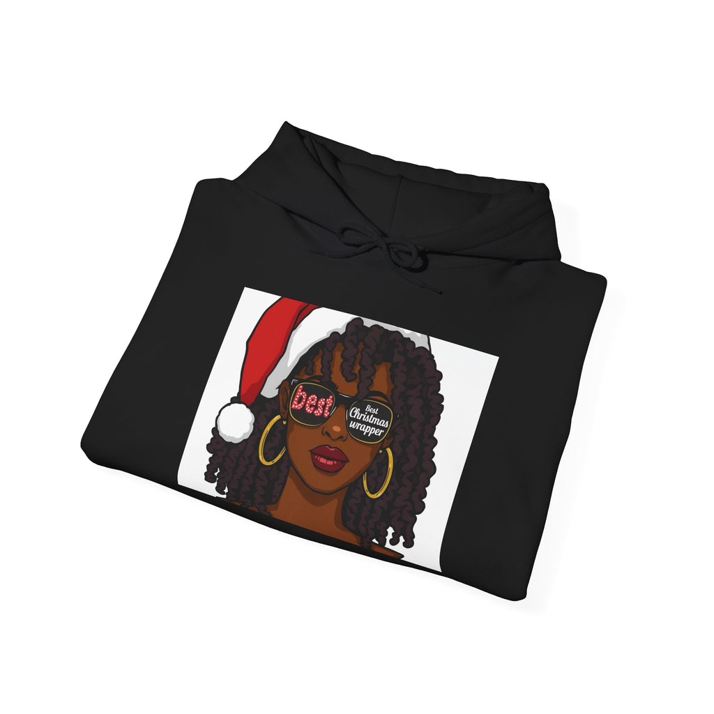 Christmas Wrapper Hoodie — Cute Black Girl Santa Illustration Holiday Sweatshirt