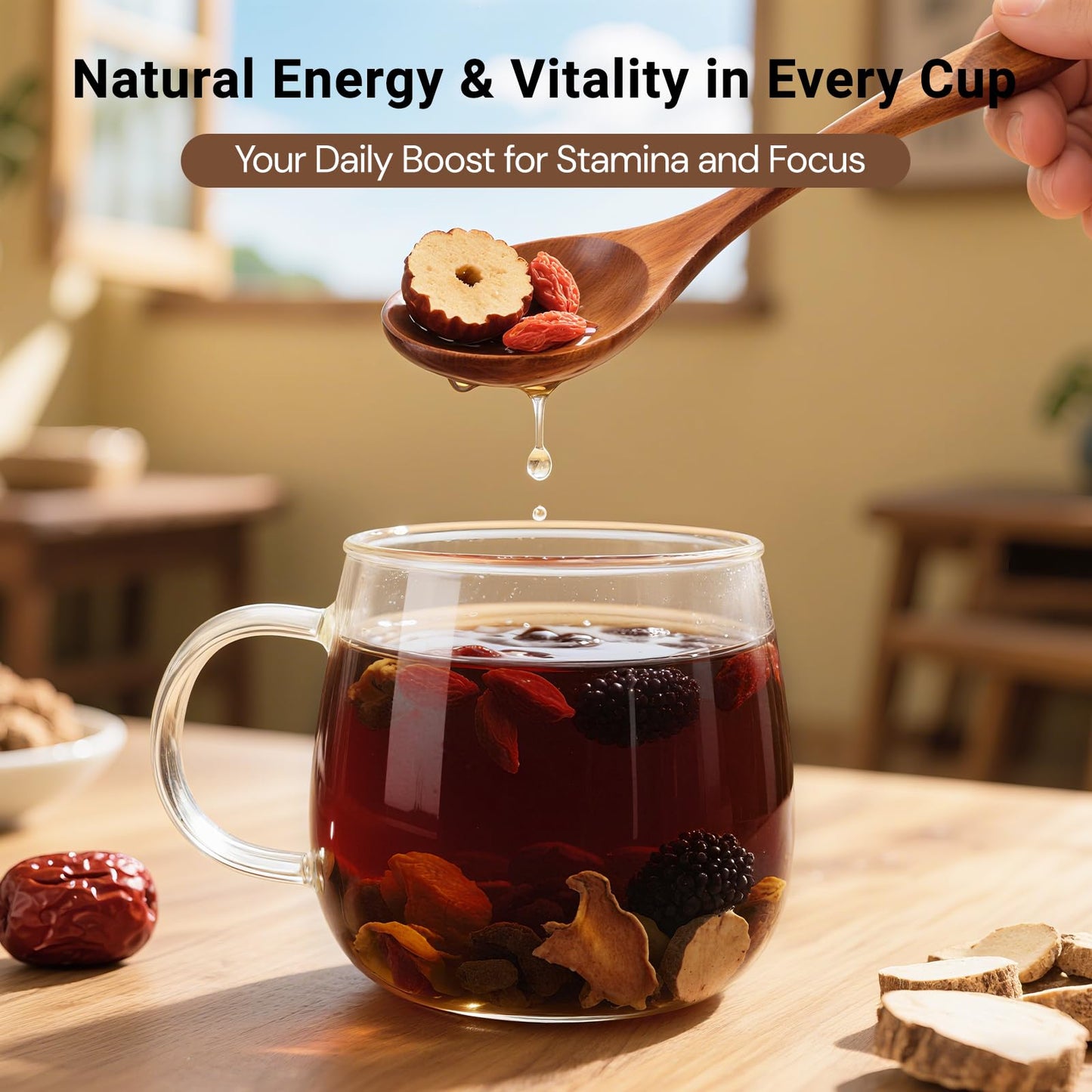 Ginseng Five Treasures Kidney Tea, Traditional Chinese Herbal TeaBags, Natural Organic Kidney Cleanse Detox Tea for Women & Men, 7 Precious Ingredients Formula(1 Pack/25 Bags)