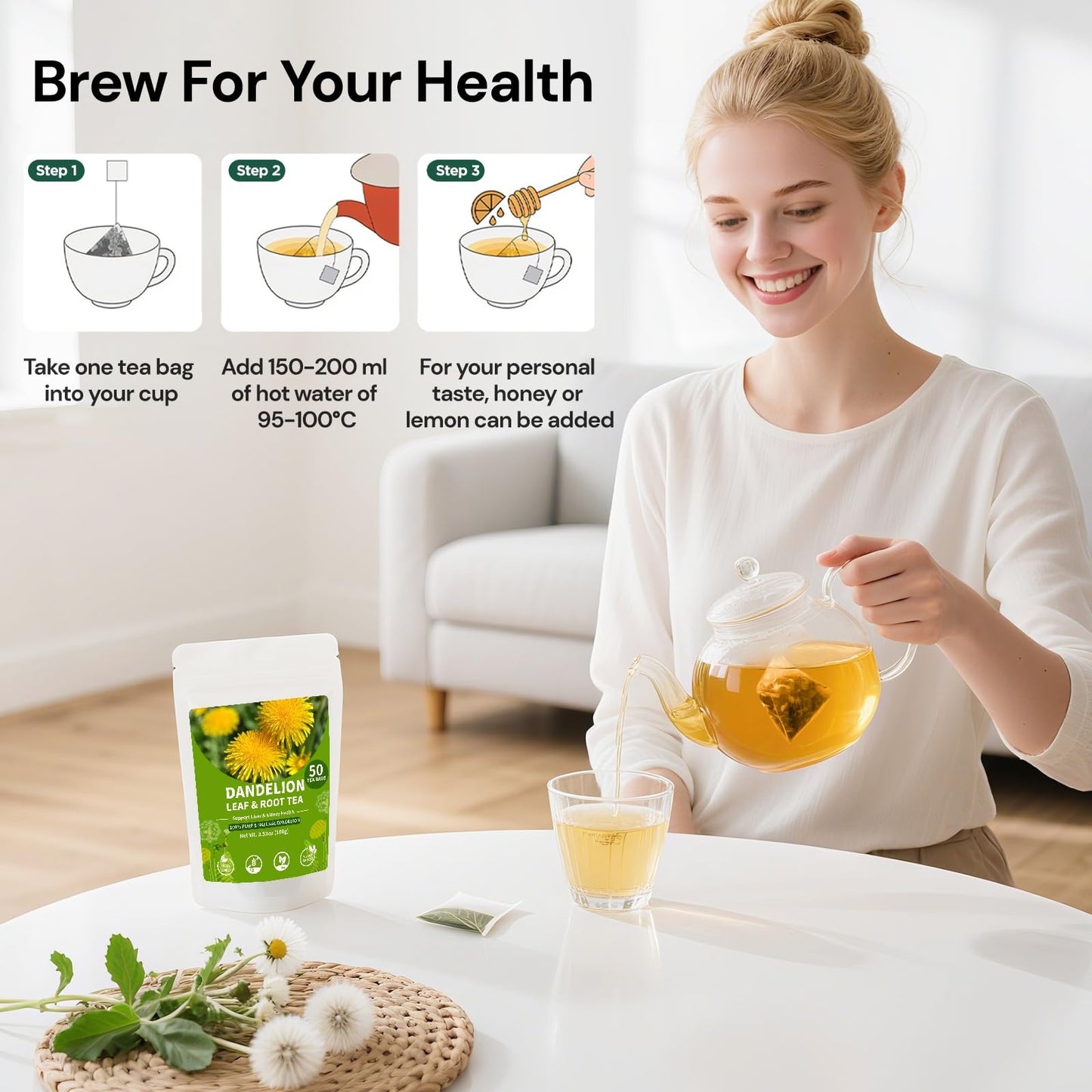 Ginseng Five Treasures Kidney Tea, Traditional Chinese Herbal TeaBags, Natural Organic Kidney Cleanse Detox Tea for Women & Men, 7 Precious Ingredients Formula(1 Pack/25 Bags)