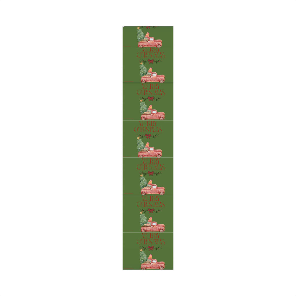 Christmas Vintage Truck Gift Wrap Paper — Green Holiday Wrapping with Tree & Presents