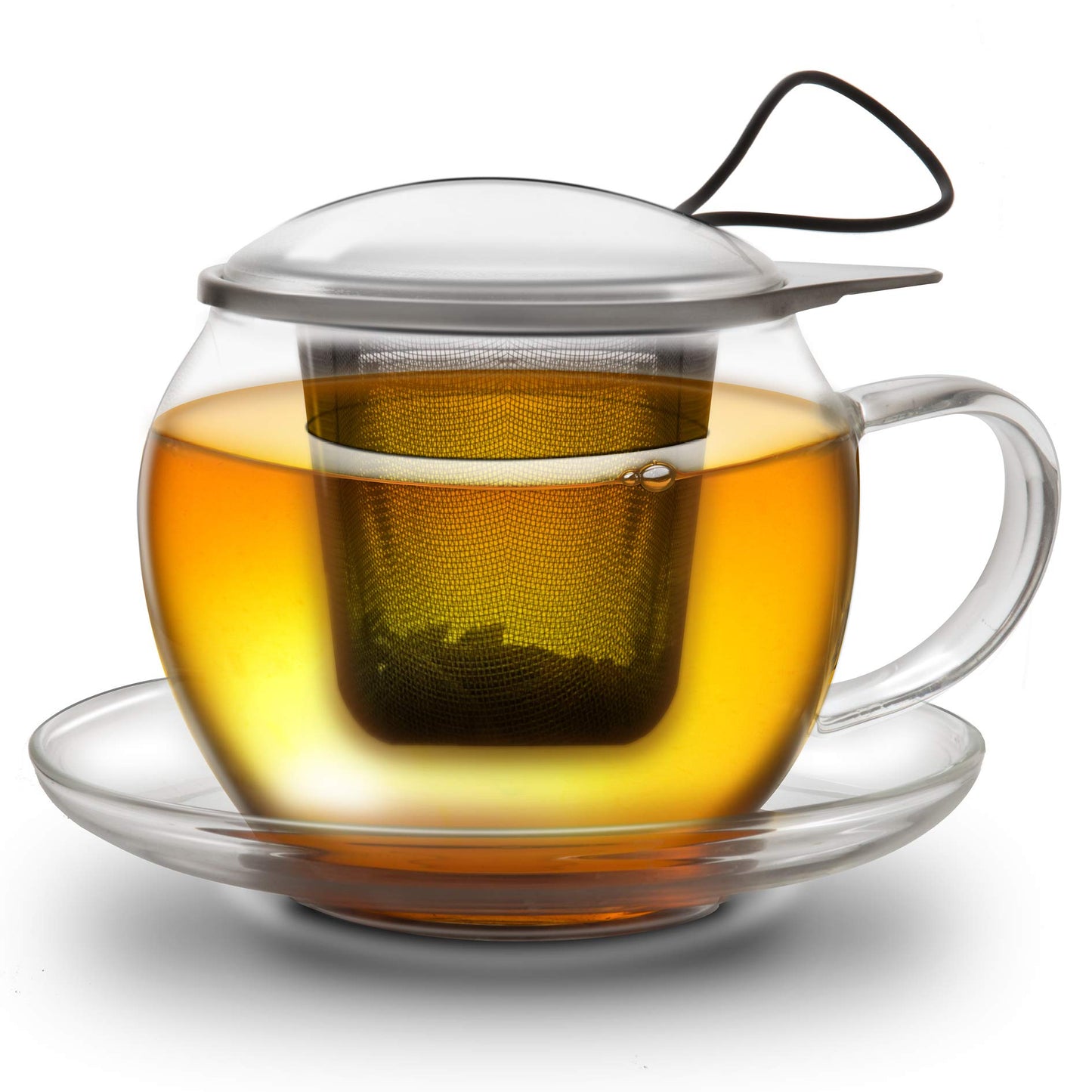 Creano Tea Glass with Infuser and Lid 400ml - Large Tea Cup - Microwave & Dishwasher Safe - Loose Leaf Tea Maker Gift Set