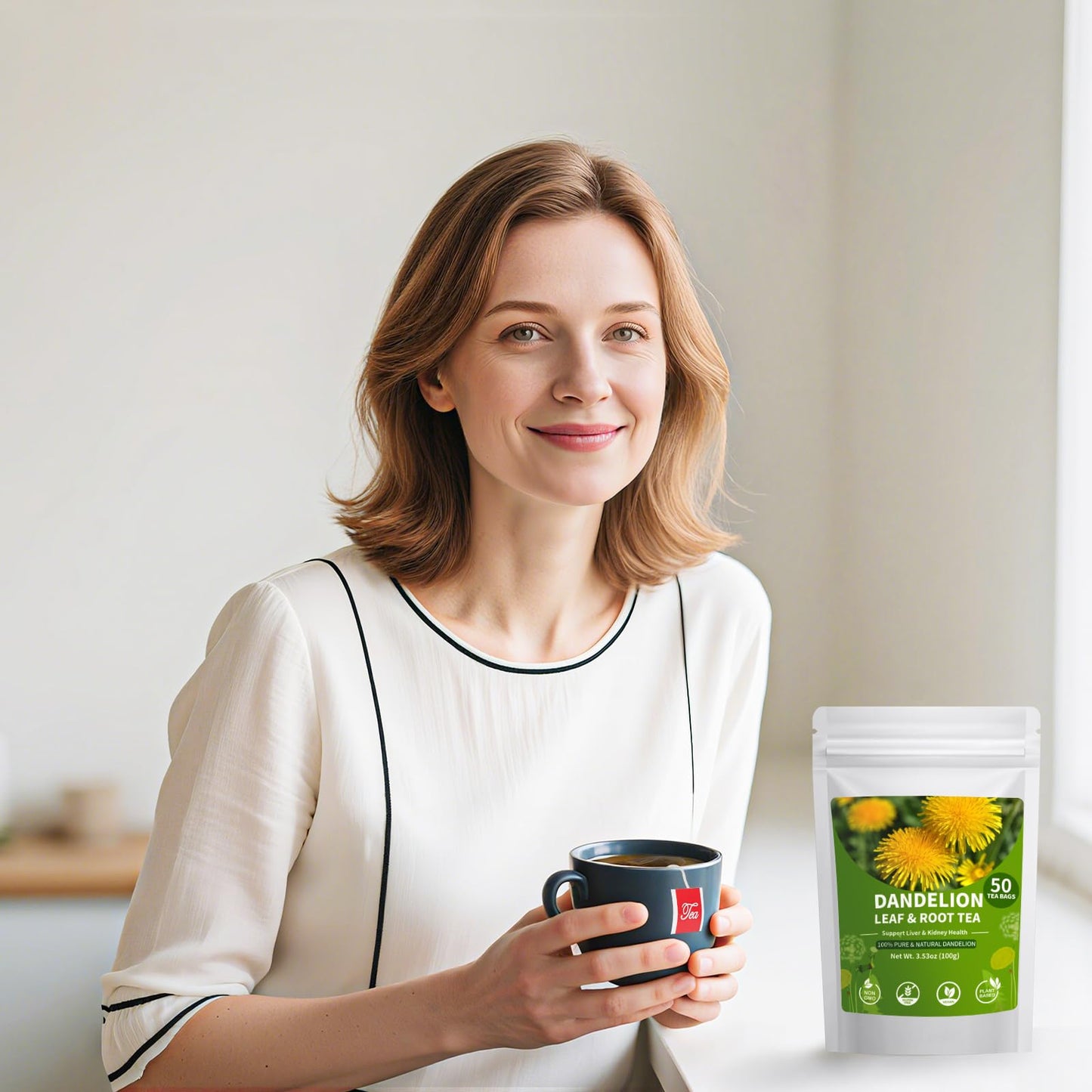 Ginseng Five Treasures Kidney Tea, Traditional Chinese Herbal TeaBags, Natural Organic Kidney Cleanse Detox Tea for Women & Men, 7 Precious Ingredients Formula(1 Pack/25 Bags)