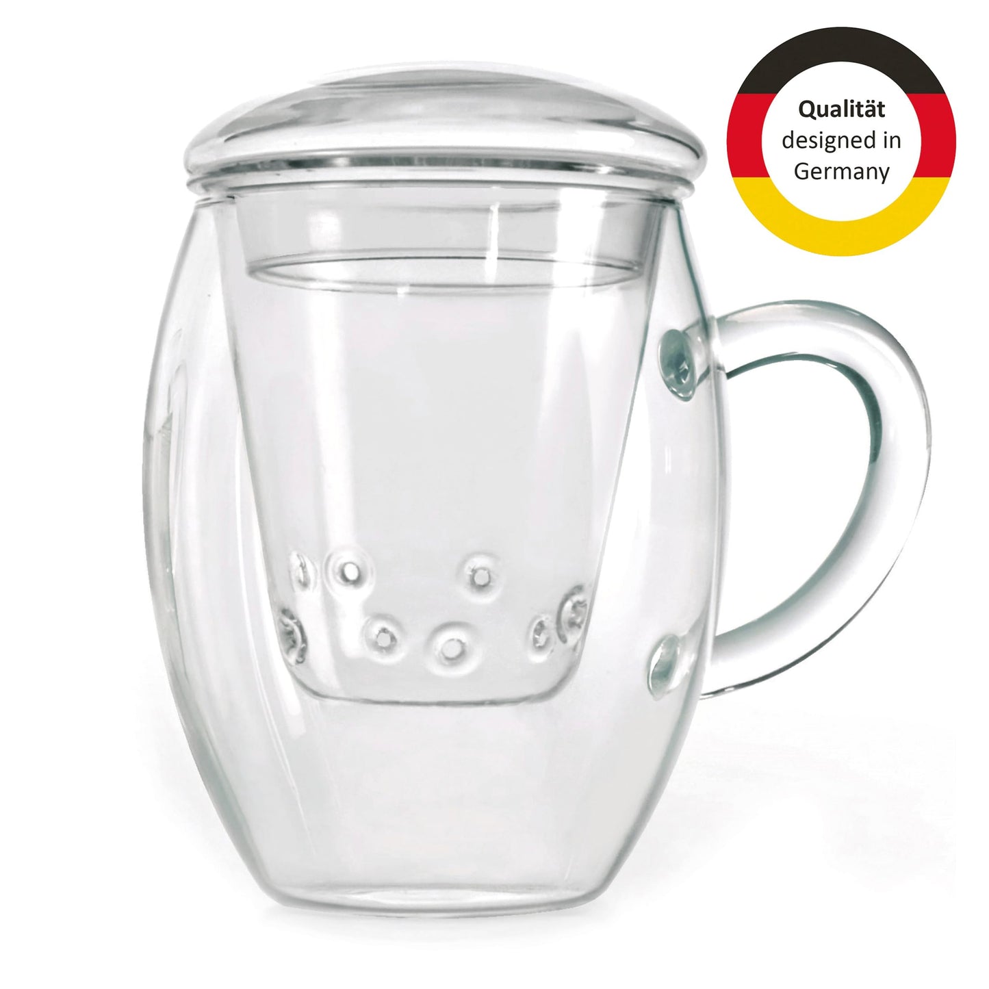 Creano Tea Glass with Infuser and Lid 400ml - Large Tea Cup - Microwave & Dishwasher Safe - Loose Leaf Tea Maker Gift Set