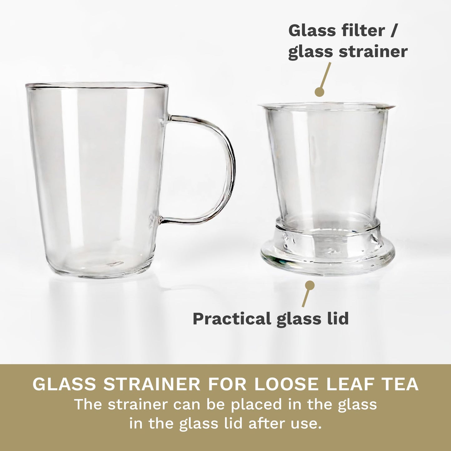 Creano Tea Glass with Infuser and Lid 400ml - Large Tea Cup - Microwave & Dishwasher Safe - Loose Leaf Tea Maker Gift Set