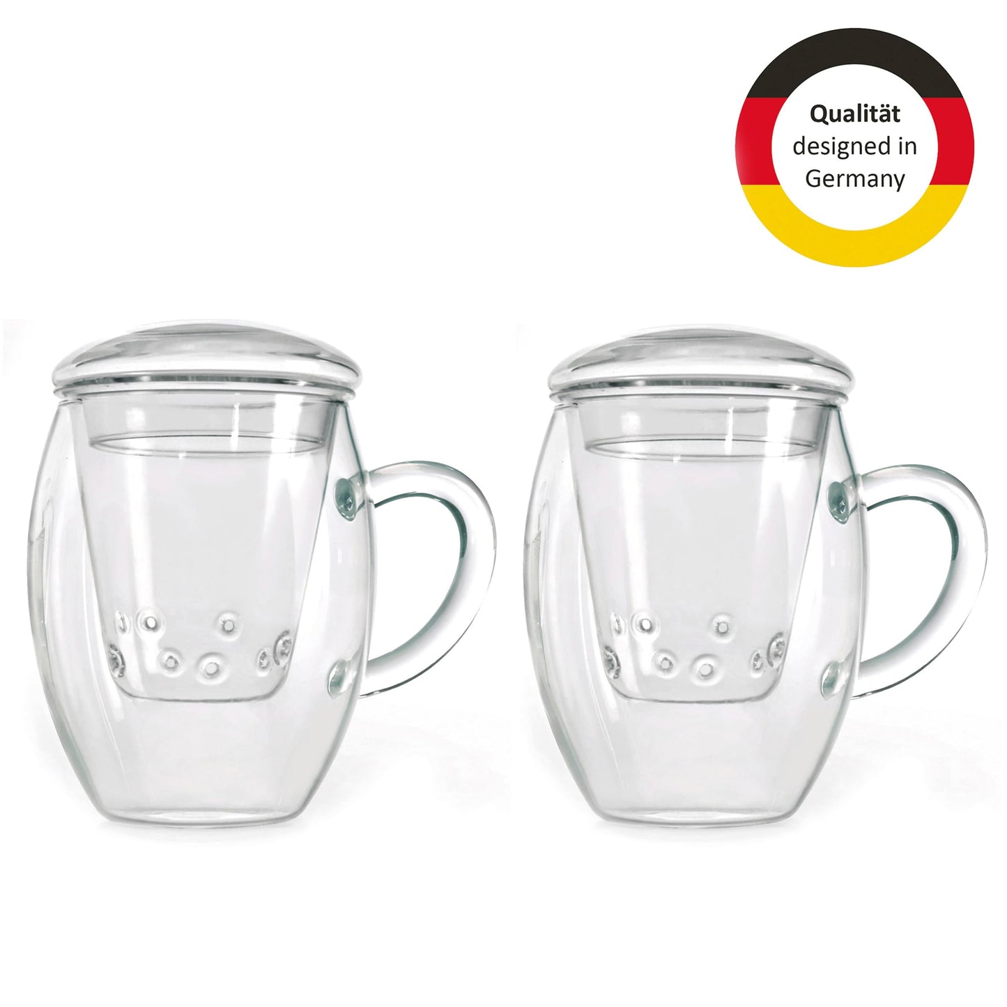 Creano Tea Glass with Infuser and Lid 400ml - Large Tea Cup - Microwave & Dishwasher Safe - Loose Leaf Tea Maker Gift Set