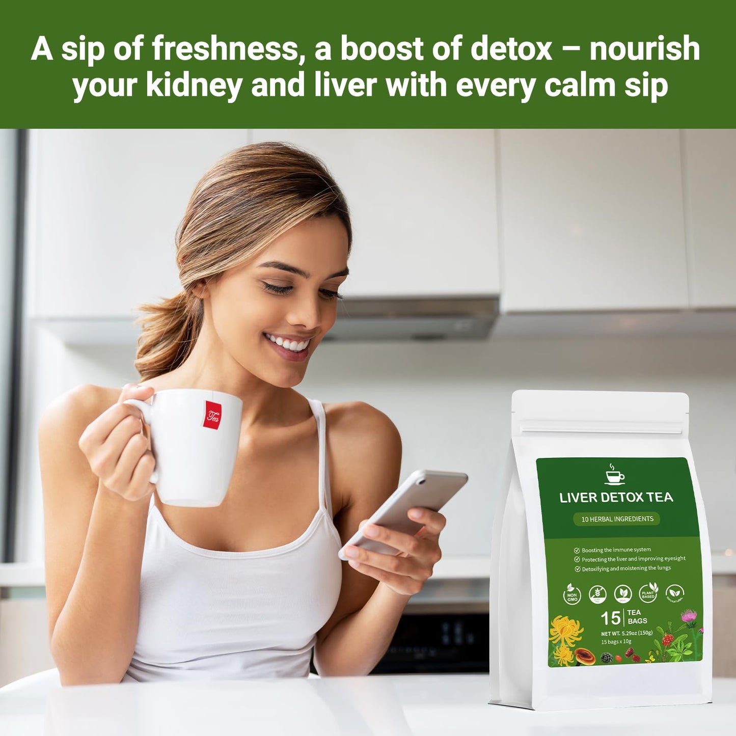 Ginseng Five Treasures Kidney Tea, Traditional Chinese Herbal TeaBags, Natural Organic Kidney Cleanse Detox Tea for Women & Men, 7 Precious Ingredients Formula(1 Pack/25 Bags)