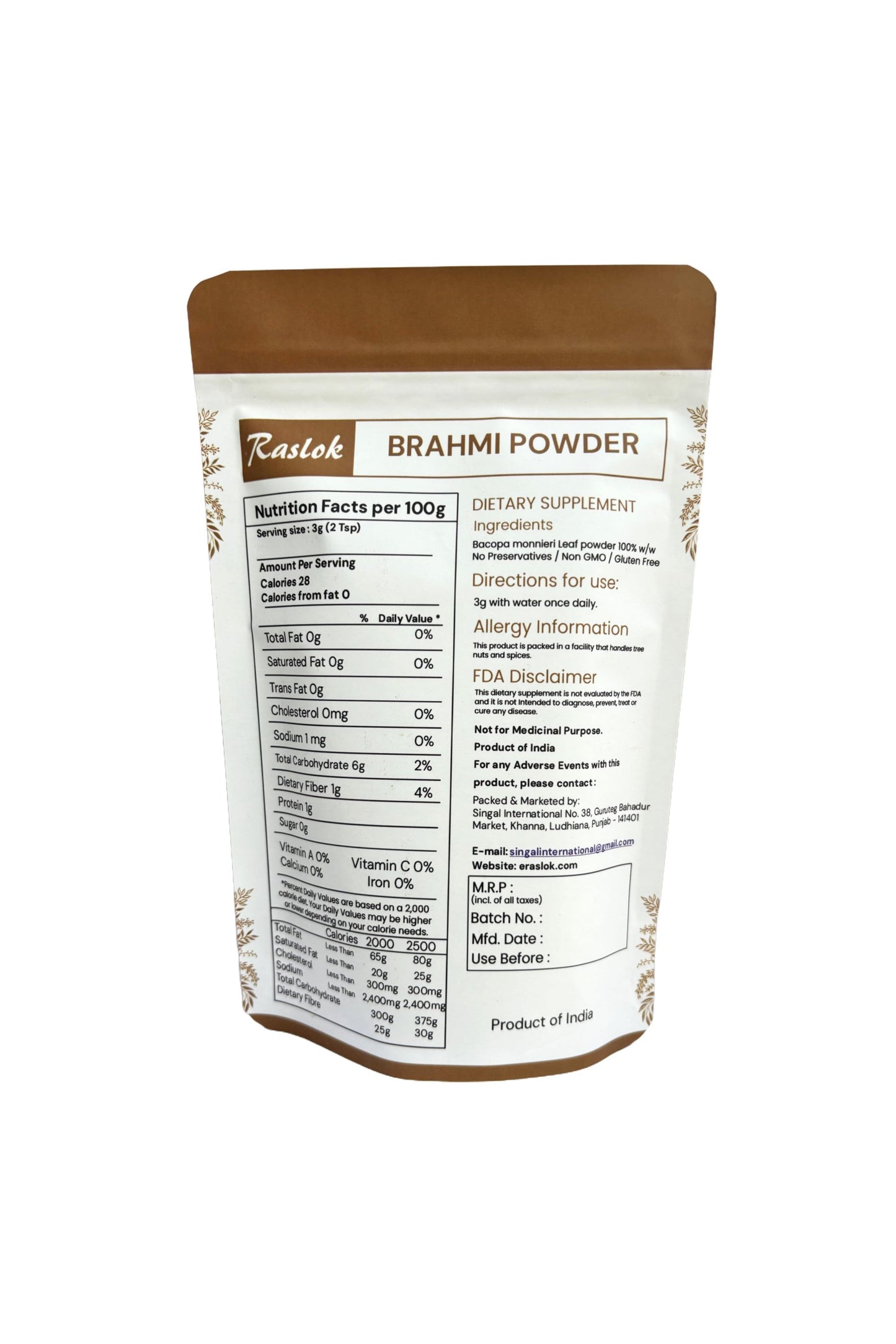 Pure Brahmi Powder & Bacopa Powder | Promotes Hair Growth (3.52 oz.)